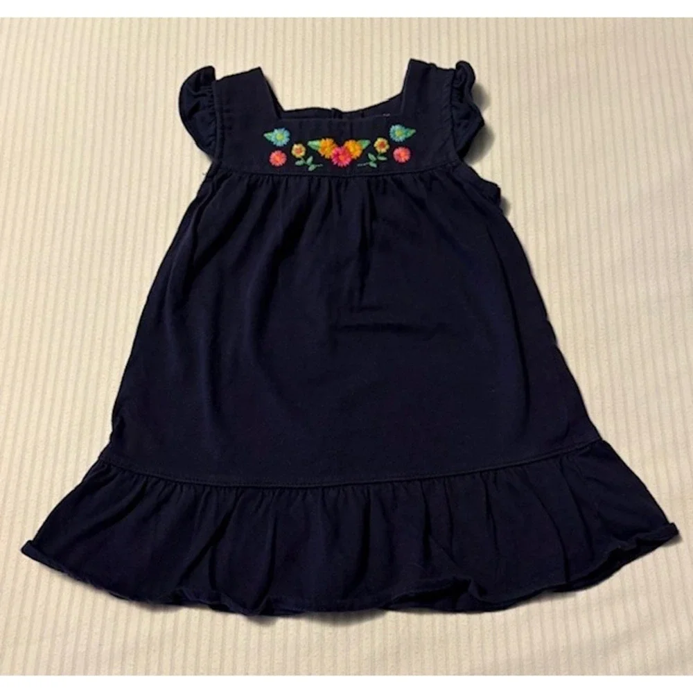 Carters size 9 months navy blue sleeveless dress with floral embroidery